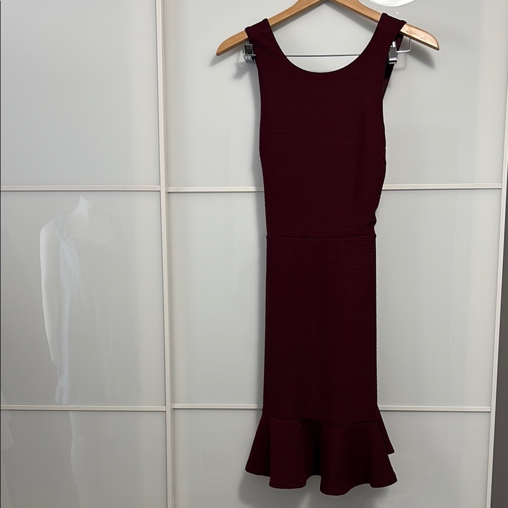 She + Sky Red Ruffled Sheath Midi Dress